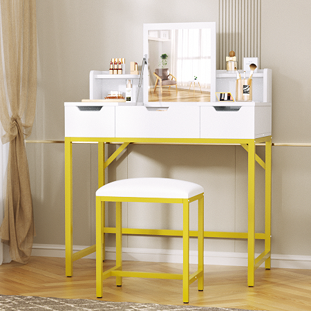 Furologee Vanity Desk with Mirror and Drawers