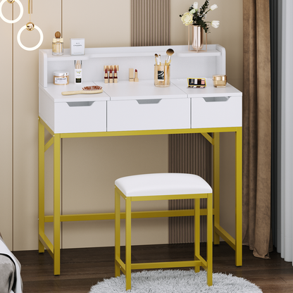 Furologee Vanity Desk with Mirror and Drawers