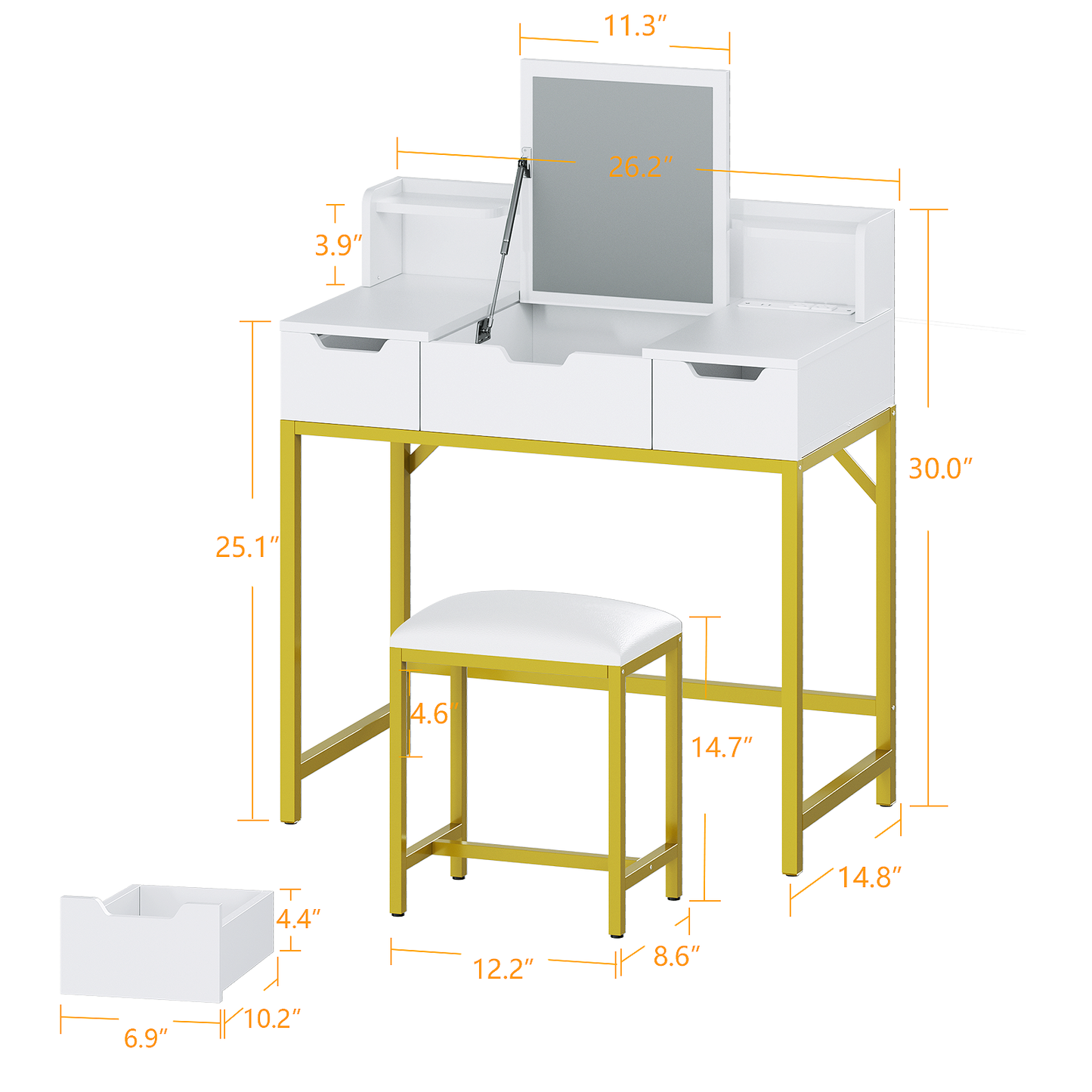 Furologee Vanity Desk with Mirror and Drawers