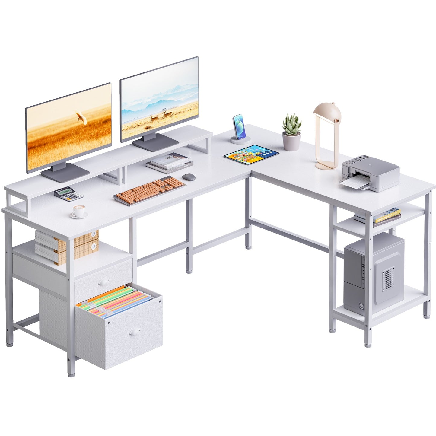 Furologee White 66” L Shaped Desk