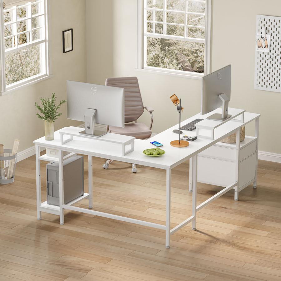 Furologee White 66” L Shaped Desk