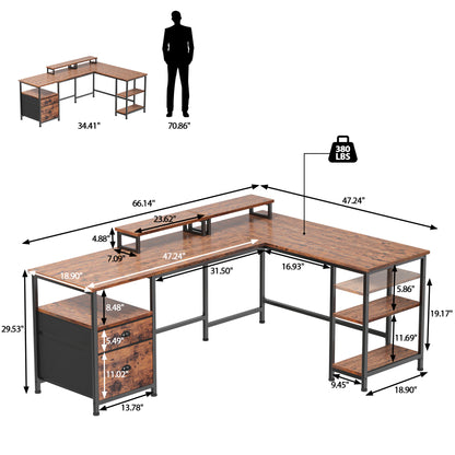 Furologee White 66” L Shaped Desk