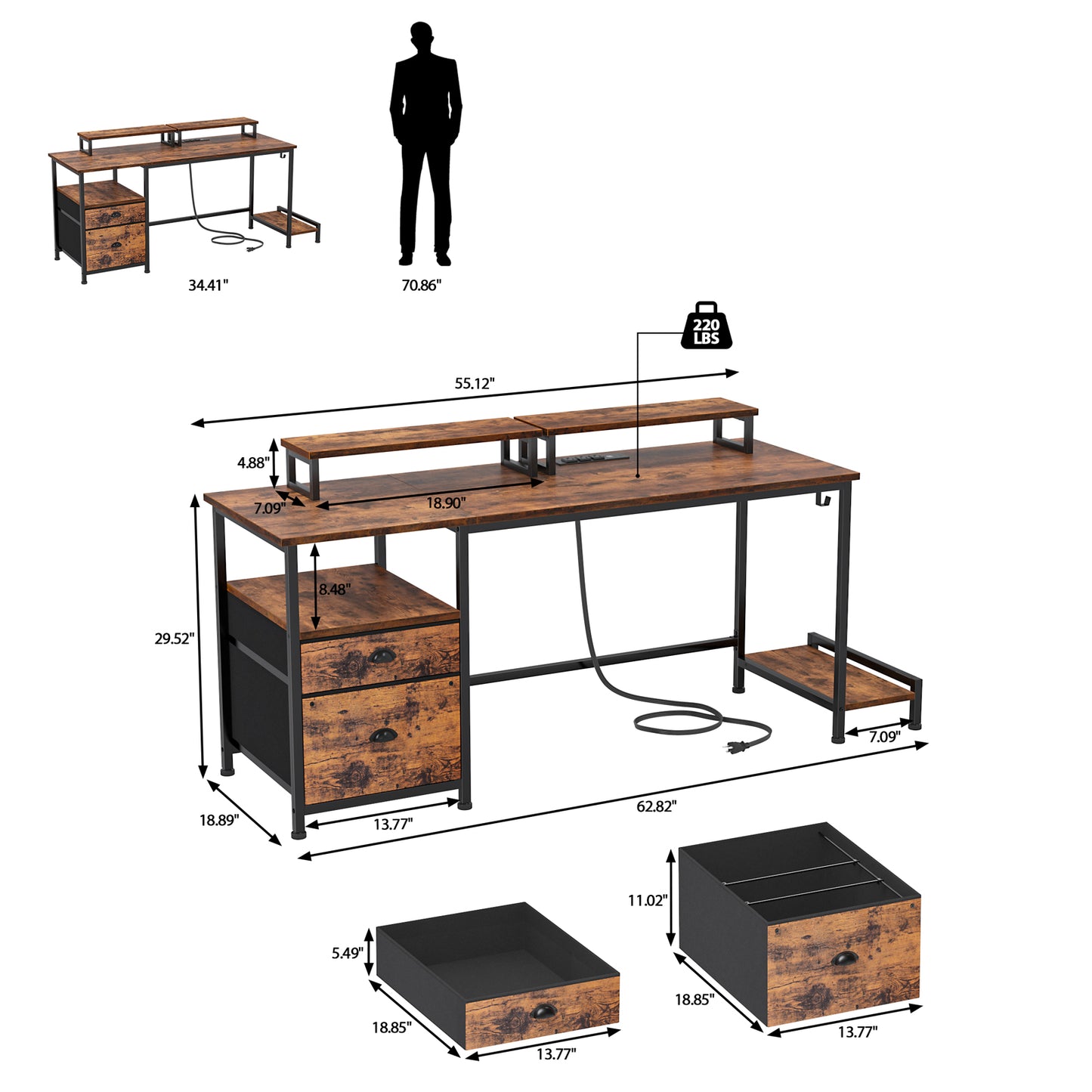 Furologee White Computer Desk with Drawer and Power Outlets