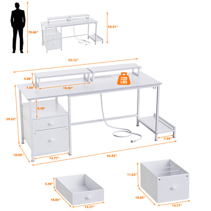 Furologee White Computer Desk with Drawer and Power Outlets