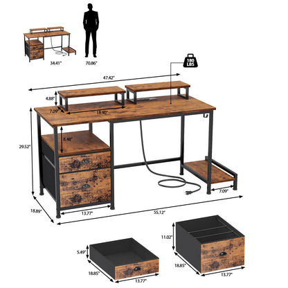 Furologee White Computer Desk with Drawer and Power Outlets