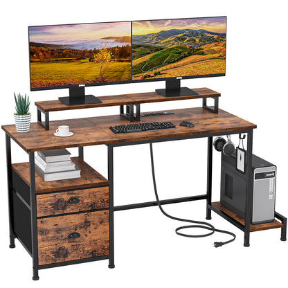 Furologee White Computer Desk with Drawer and Power Outlets