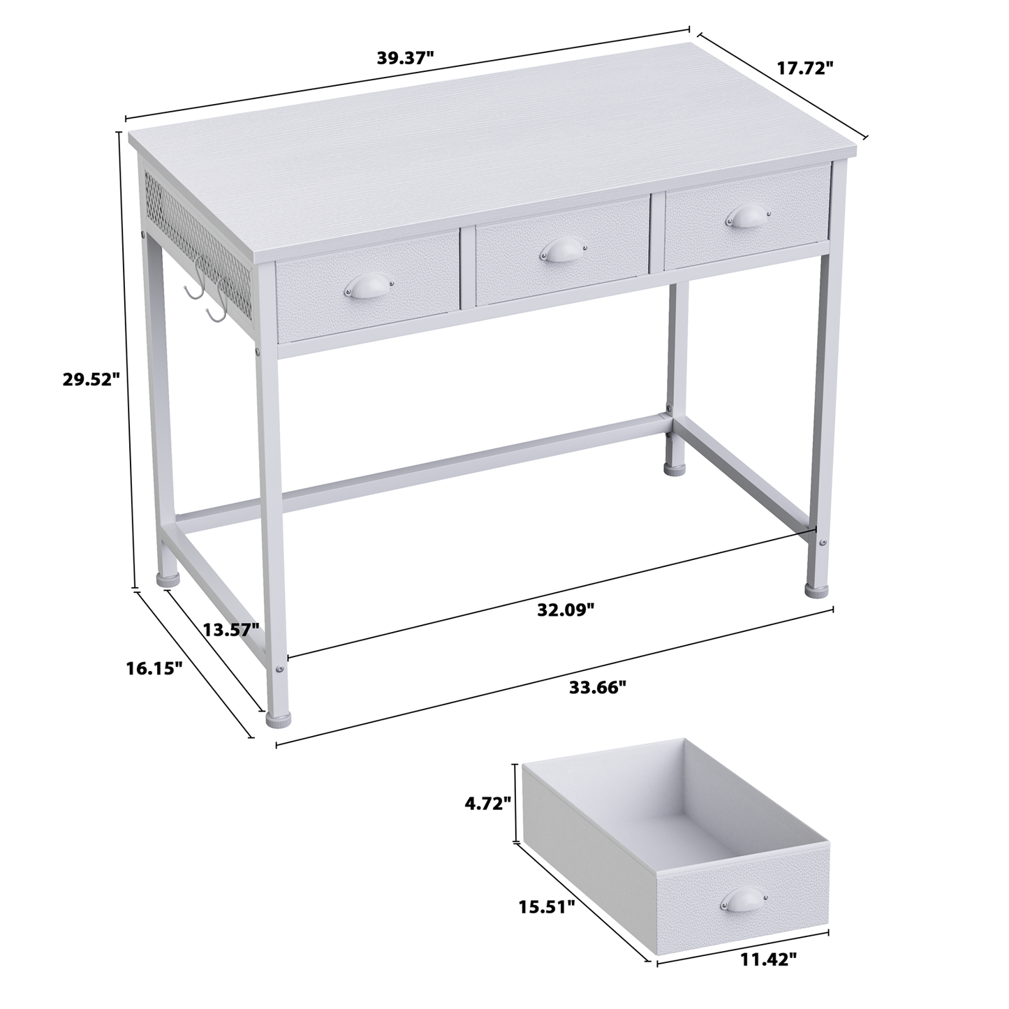 Furologee White Small Computer Desk with Fabric Drawers