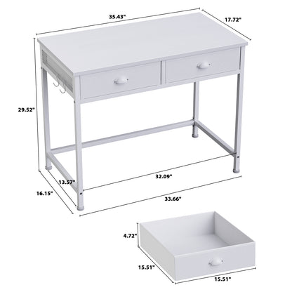 Furologee White Small Computer Desk with Fabric Drawers