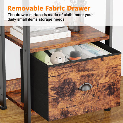 Furologee 5 Tier Bookshelf with Drawer, Tall Narrow Bookcase, Rustic Brown, 55.5'' Industrial Display Shelf, Space-Saving Storage Rack for Bedroom, Living Room, Office, Bathroom, Holds 30lbs per tier